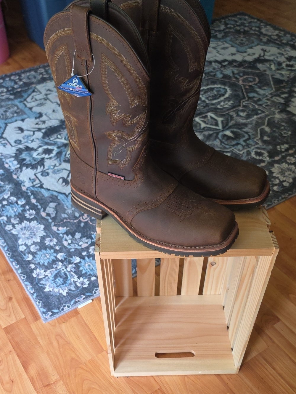 Double H 5124 Brown Western Work Boots with Decorative Stitching